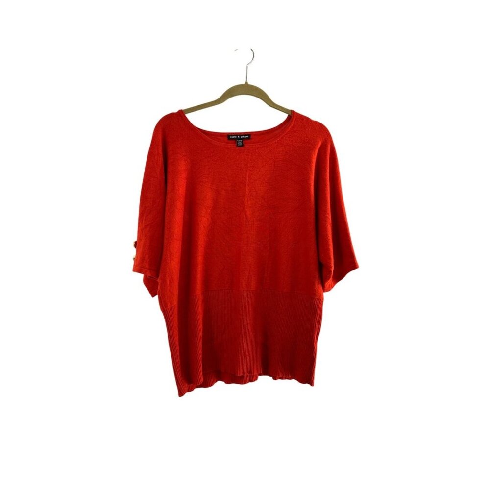 Cable & Gauge Coral‎ Red 3/4 Sleeve Top XL Gold Button Dolman Holiday Sweater